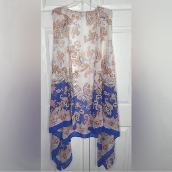 Cato Cream & Blue Paisley Sheer Sleeveless Open Front Cardigan Size 22/24W - Picture 1 of 7